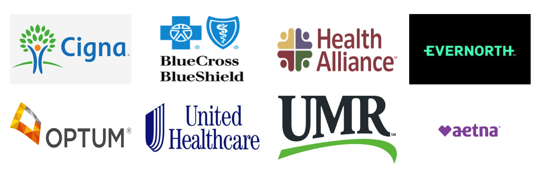 insurance, cigna, blue cross, bcbs, health alliance, evernorth, optum, uhc, united healthcare, umr, aetna